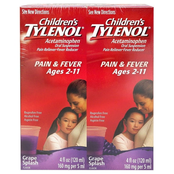 Children's Grape Flavored Tylenol Oral Suspension Fever Reducer and Pain Reliever, 2 pk./4 fl. oz.