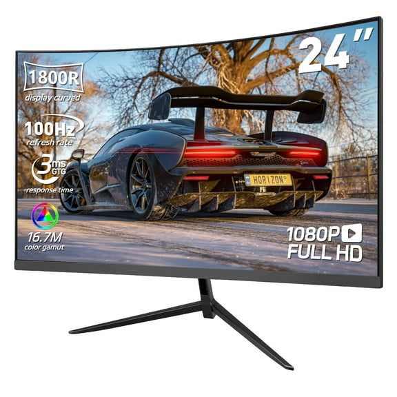 REHISK 24" FHD 100Hz Curved Computer Monitor,1080P Narrow Bezel Office Monitor,99% SRGB,FreeSync, HDMI,Black