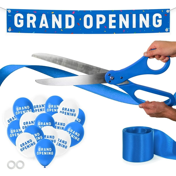 Nashira Ribbon Cutting Ceremony Kit, 25" Giant Scissors with Blue Satin
