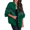 thumbnail image 2 of Baqcunre Womens Winter Coats Women's Tassel Single Breasted Solid Color Lapel Coat Long Sleeve Shirt Jacket Womens Jacket Womens Fall Fashion 2023 Green S, 2 of 6