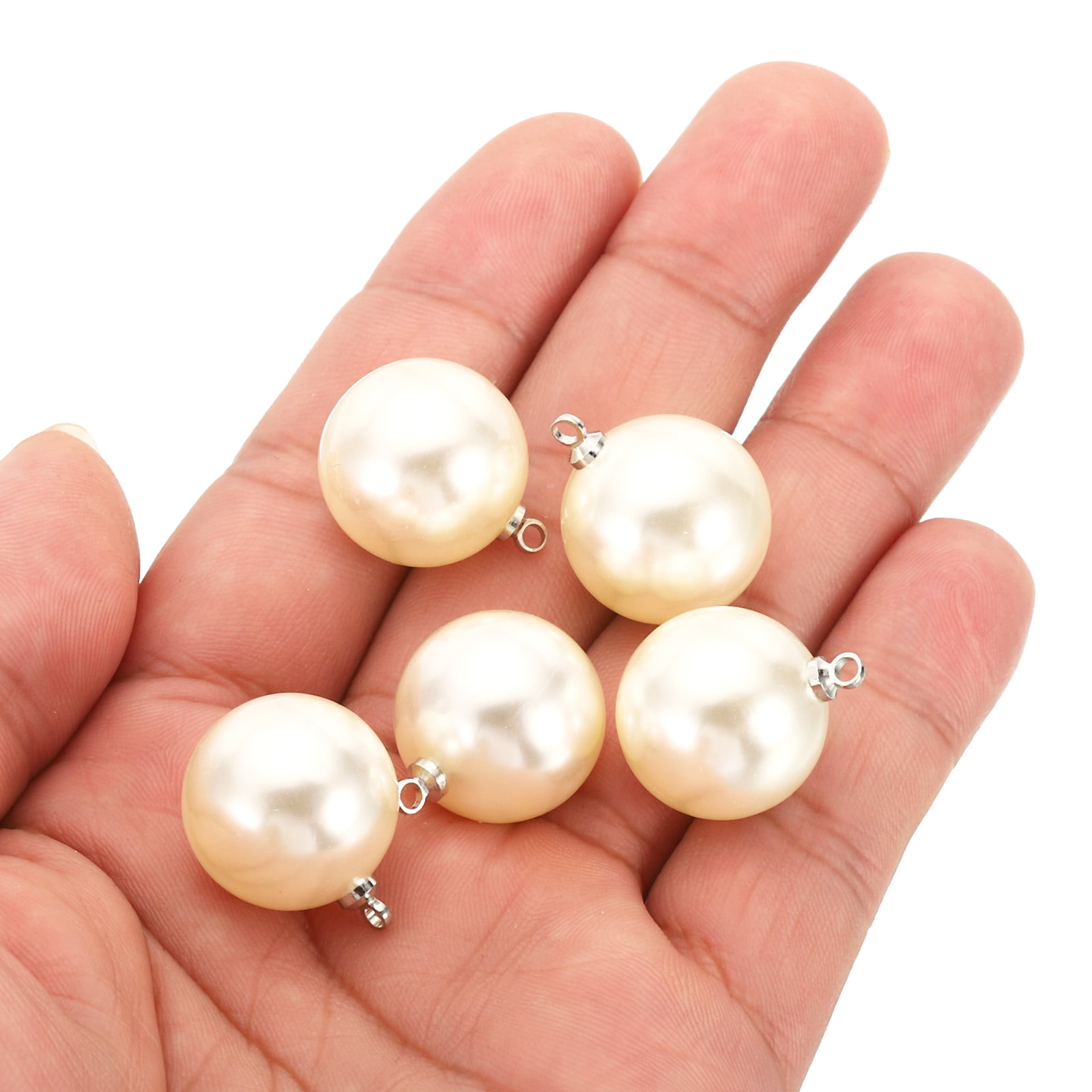 18mm Faux Pearl Charm Pendants Drops, 100pcs Pearl Beads for Jewelry Making Bracelets Earrings Necklace, Silvery Beige