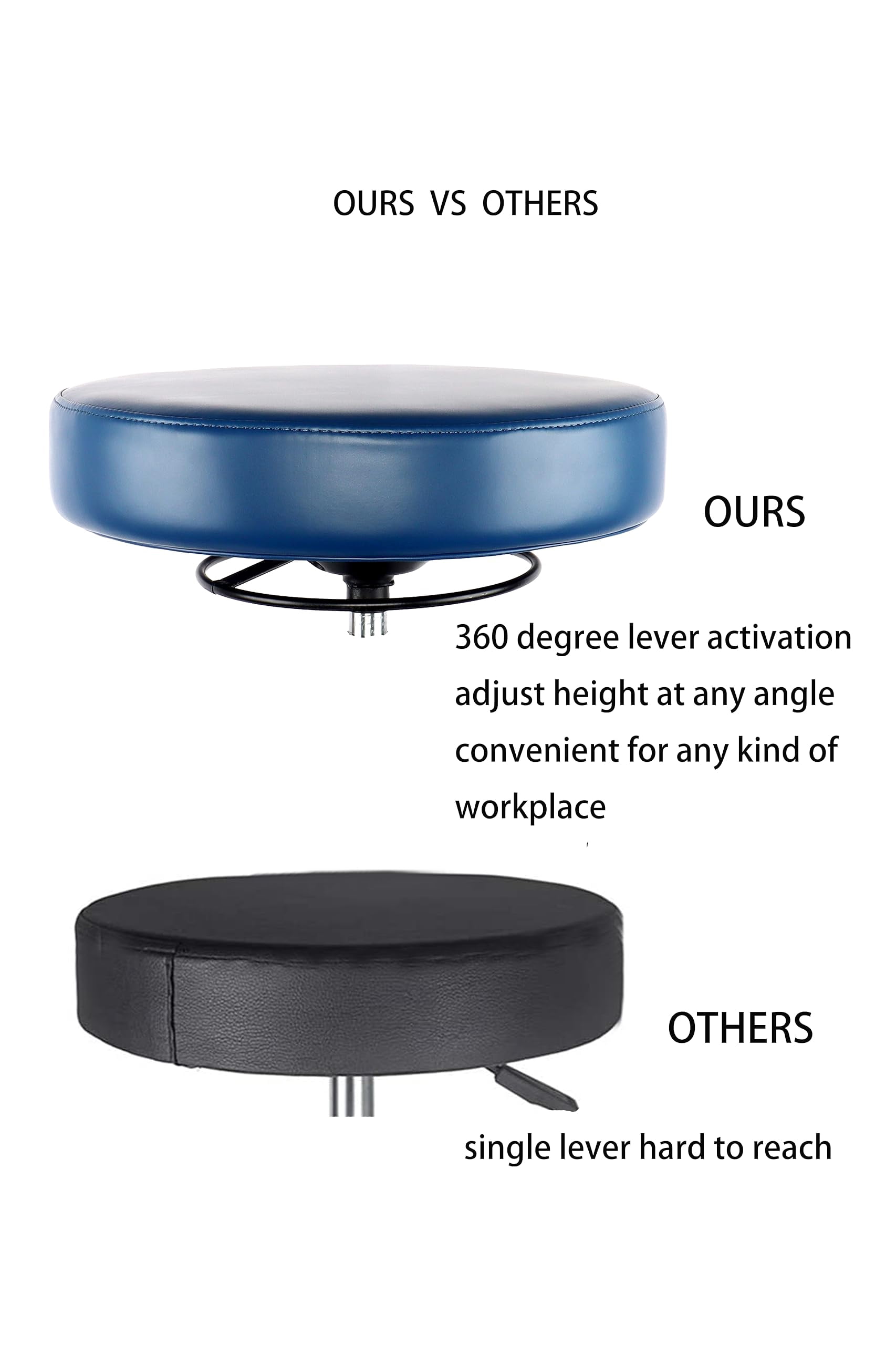 17" Height-Adjustable Round Seat Stool – Heavy Duty, Self-Braking Casters, Blue – For Spa, Medical, Lab, Cleanroom – Ships Within 24 Hours