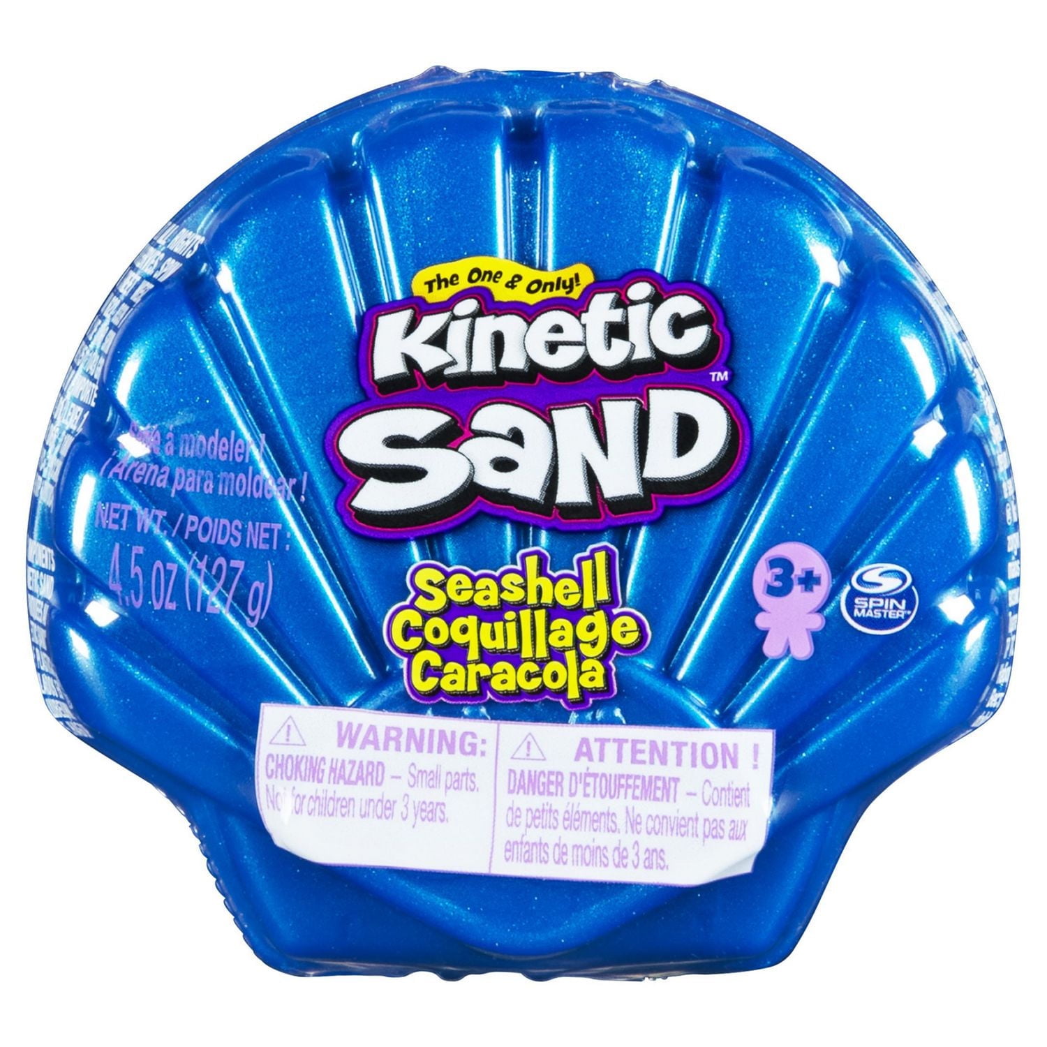 Kinetic Sand, Seashell Container with 4.5oz Neon Blue and Kinetic Beach Sand, for Kids Aged 3 and Up