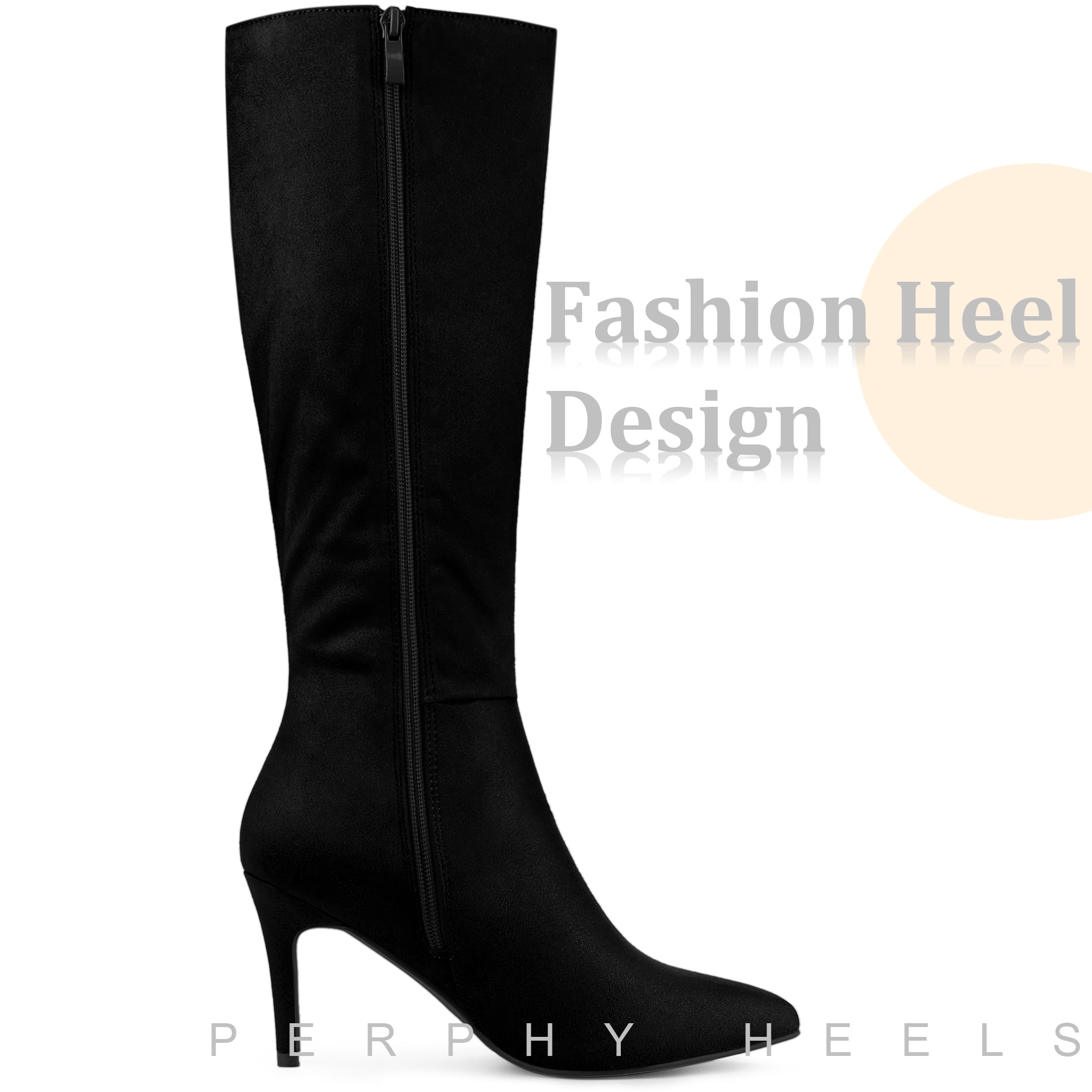 Unique Bargains Women's Side Zip-Up Pointed Toe Stiletto Heel Knee High Boots