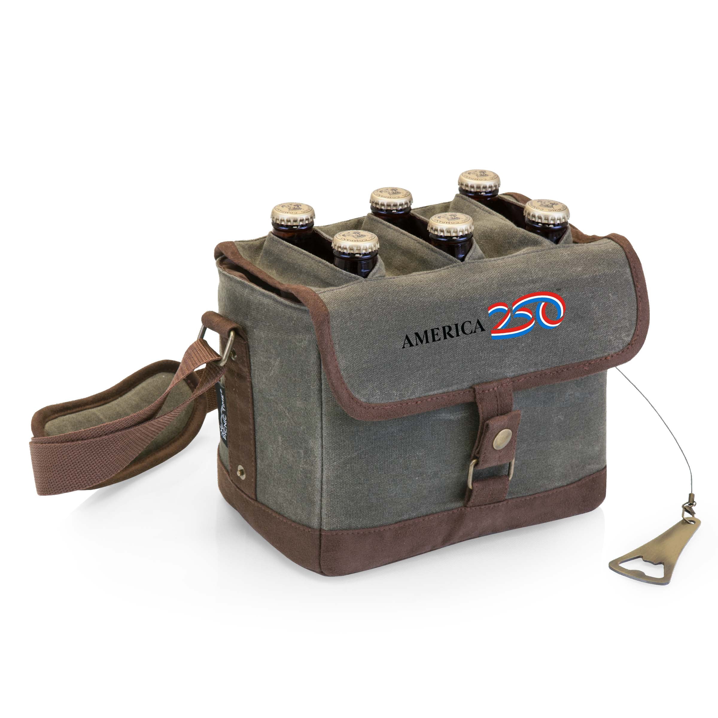 America250 - Beer Caddy Cooler Tote with Opener, (Khaki)