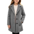 thumbnail image 5 of PiGOGI Kids Double Breasted Wool Blend Pea Coat with Notched Lapel and Side Pockets Mid-Long Trench Overcoat Winter Outerwear for Children Gray 4-5 Years, 5 of 9