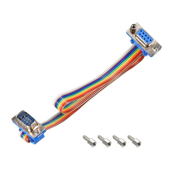 IDC Rainbow Wire Flat Ribbon Cable DB9 Male to DB9 Female Connector 2.54mm Pitch 11.8inch Long