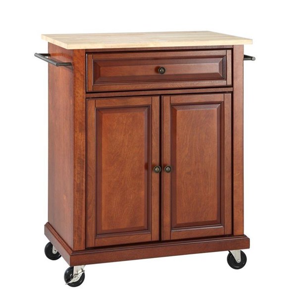 Pemberly Row Natural Wood Top Classic Cherry Kitchen Cart Walmart Com Walmart Com