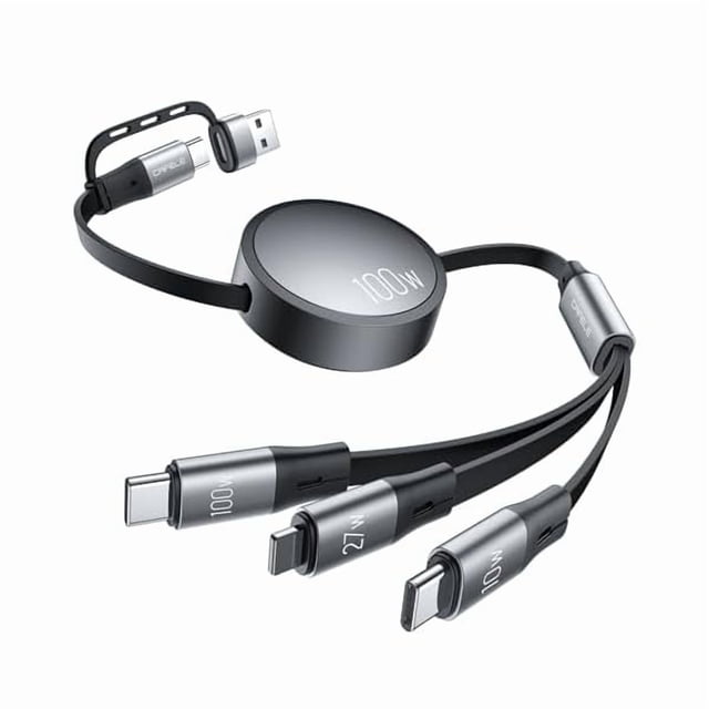 wonima11 Multi Charging Cable 100W Retractable USB C Cable, 6-in-1 Dual Type C and 27W L 5A Fast Charger Cord for Phone 16 15 14, Galaxy S24 S23, MBook, Pad and Multiple Devices (3.6ft)