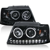 Spec-D Tuning Glossy Black LED Halo Projector Headlights Compatible with 2002-2005 Ford Explorer, Left   Right Pair Headlamps Assembly