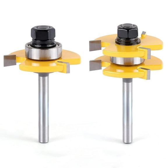 Tongue and Groove Router Bit Set 1/4 Inch Shank - 2pcs Router Bits for 3/4" Stock, 1/2" Cutting Depth - T Shape 3 Teeth Wood Milling Cutter Woodworking Tool