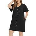 thumbnail image 2 of WBQ Women's Short Sleeve Plus Size Nightgown Sleepwear with Pockets, Lace V Neck Pullover Nightshirt Knee-Length Shirt Dress Pleated Front Loose Casual Nightdress Lounge House Dress, XL-4XL, 2 of 6