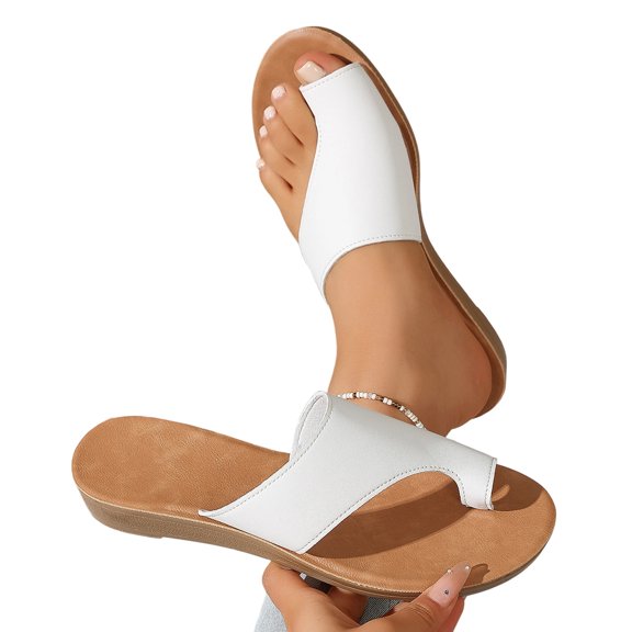 Women's Beach Sandals Open Toe Breathable Comfortable Flat Shoes Summer Non-Slip Walking Vacation Footwear (7, White)