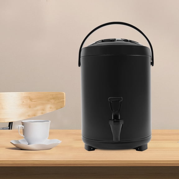 8L Insulated Beverage Container with Spout Cold and Hot Drink Dispenser Black for Buffets, Restaurants