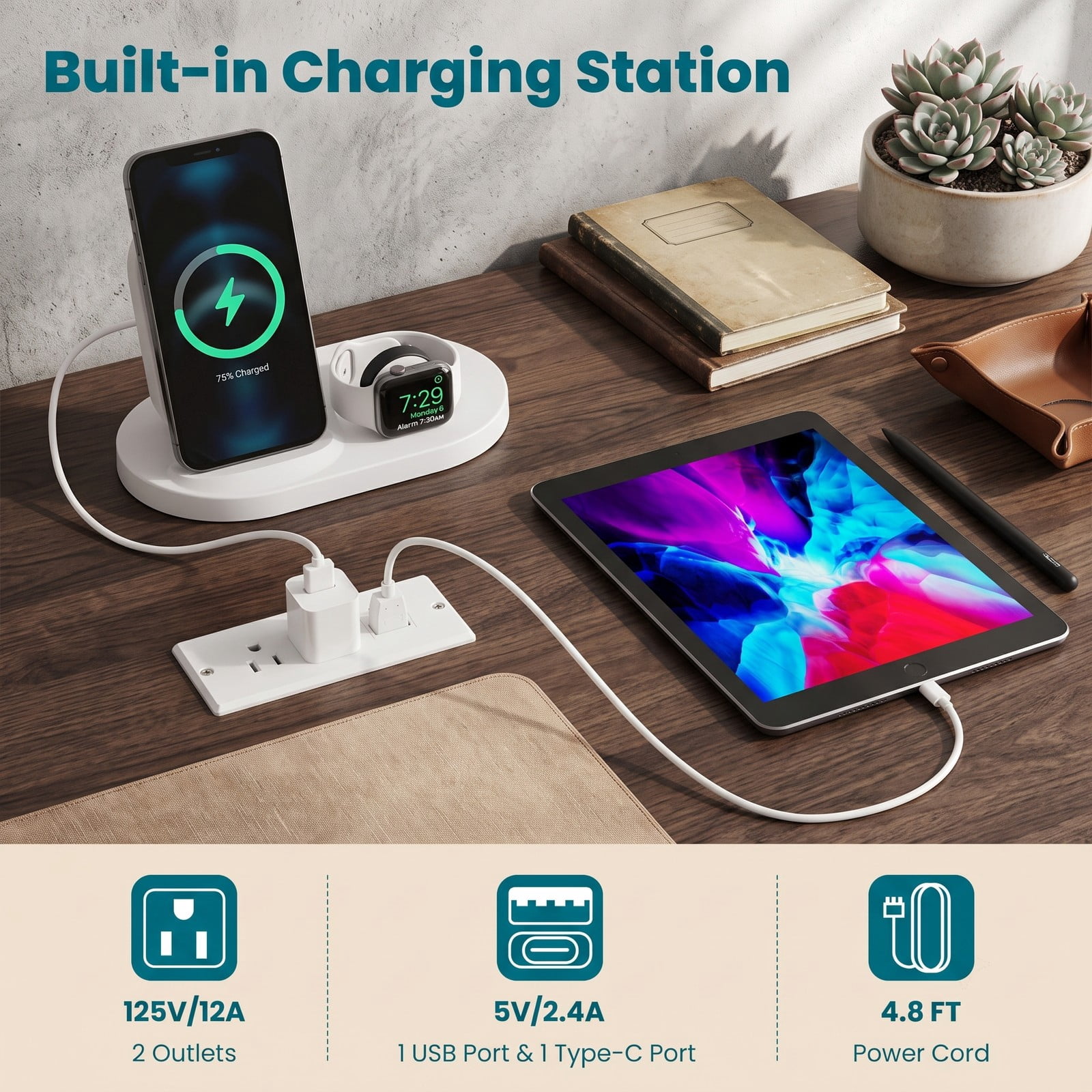 Furnibear Standing Up Desk Adjustable Mobile Computer Workstation with 2 Tilting Desktops, Rolling Sit Stand Table with Charging Station, USB & Type-C Ports, Natural