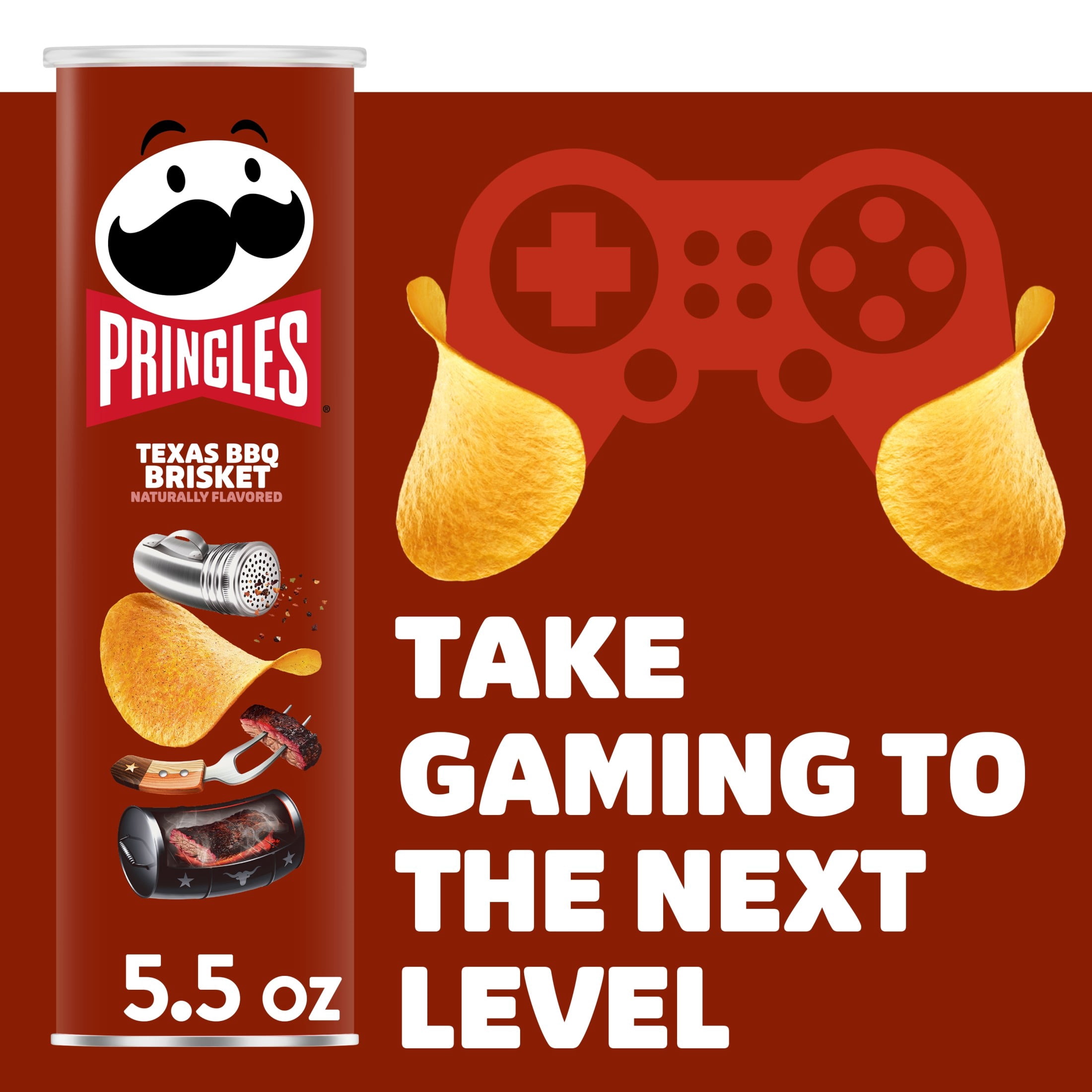 (14 pack) Pringles Texas BBQ Brisket Potato Chips Crisps, Lunch Snacks, 5.5 oz Canister