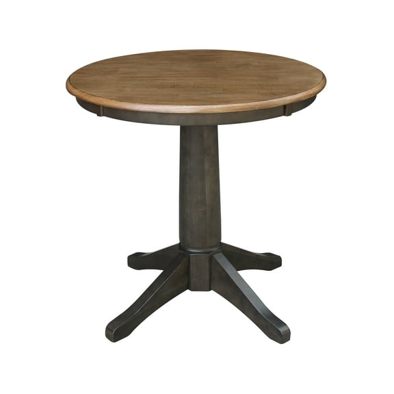 30" Round Top Solid Wood Pedestal Table in Hickory/Washed Coal - Dining Height