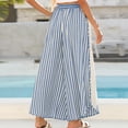 thumbnail image 4 of Womens Summer Casual Striped Wide Leg Lounge Pants Elastic Waist Palazzo Trousers Lace Trim Cropped Slacks Blue XL, 4 of 7
