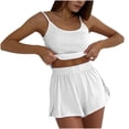 thumbnail image 3 of LOVZFMLL Workout Sets for Women Spaghetti Strap Tank Top and Shorts Two Piece Short Sets Hollow Athletic Running Matching Clothing White M, 3 of 6