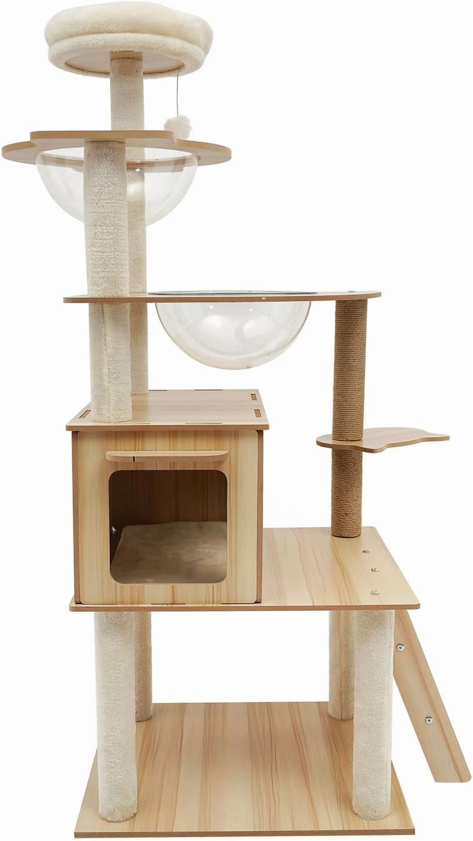 Cat Tree, 55 Inches Tall Cat Tower Condo with Plush Ball for Indoor Cats, Cat House Furniture with Clear Capsule Cat Bed, Multi-Layer Platform and Sisal Scratching Posts