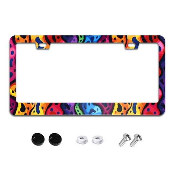 Rainbow Leopard License Plate Frames for Women Men Car Plate Holder Cover Metal Tag Aluminum Car Accessories Front Rear Plate Decor
