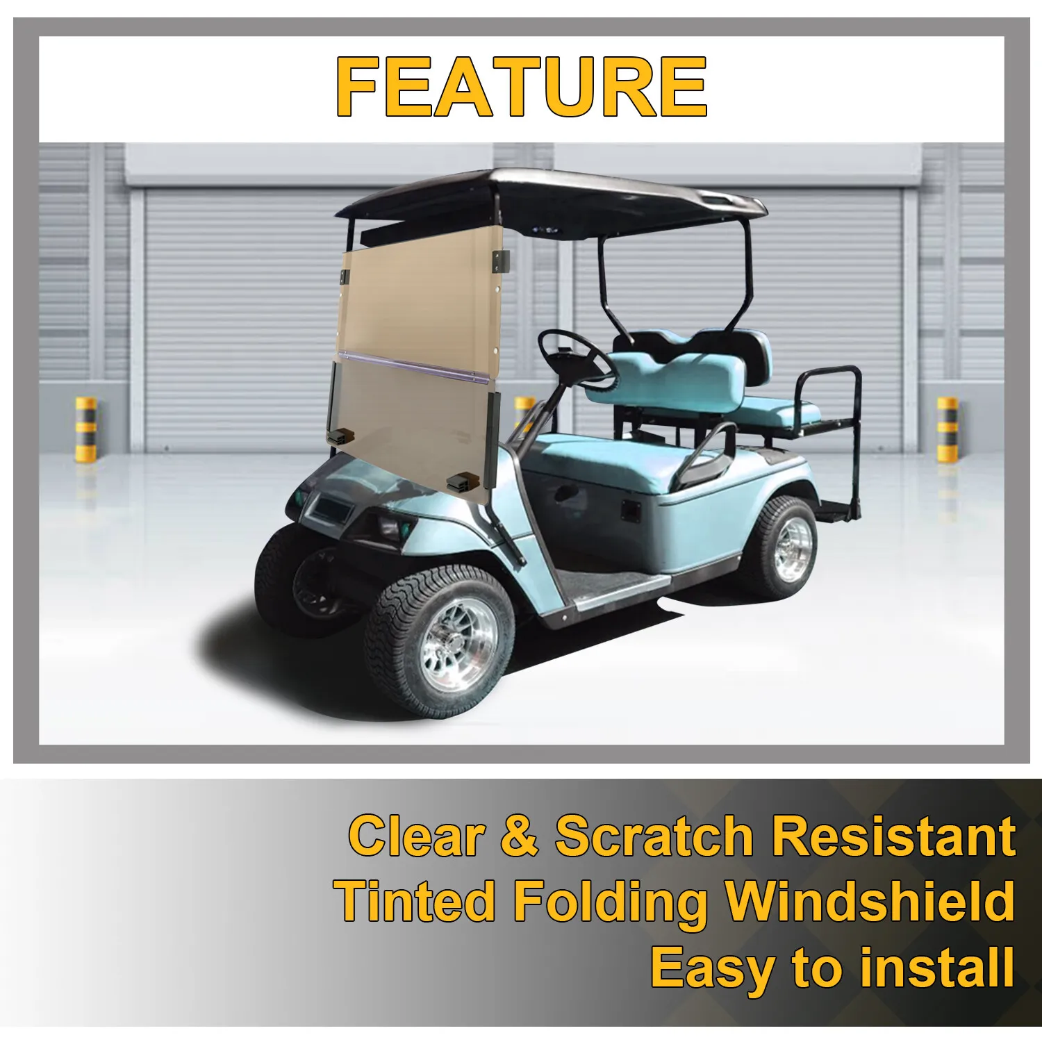 Kojem Golf Cart Folding Tinted Windshield for 1986-1994.5 EZGO Marathon Gas Or Electric Carts