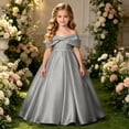 thumbnail image 2 of Bmisegm Girls Dress Formal off Shoulder Solid Big Bow Sleeveless Floor Length Party Gown Big Kids Toddler Girl Dresses, 2 of 4