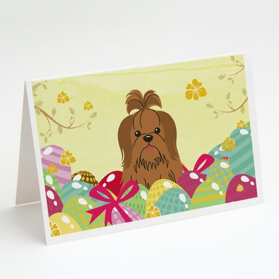 Caroline's Treasures Shih Tzu Silver Chocolate Easter Eggs Greeting Cards with Envelopes, 5" x 7" (8 Count)