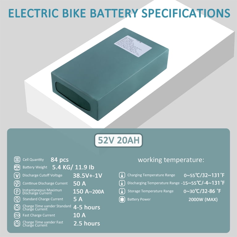 52V Ebike Battery 2000W 52V 20AH Lithium Battery with 5A Charger
