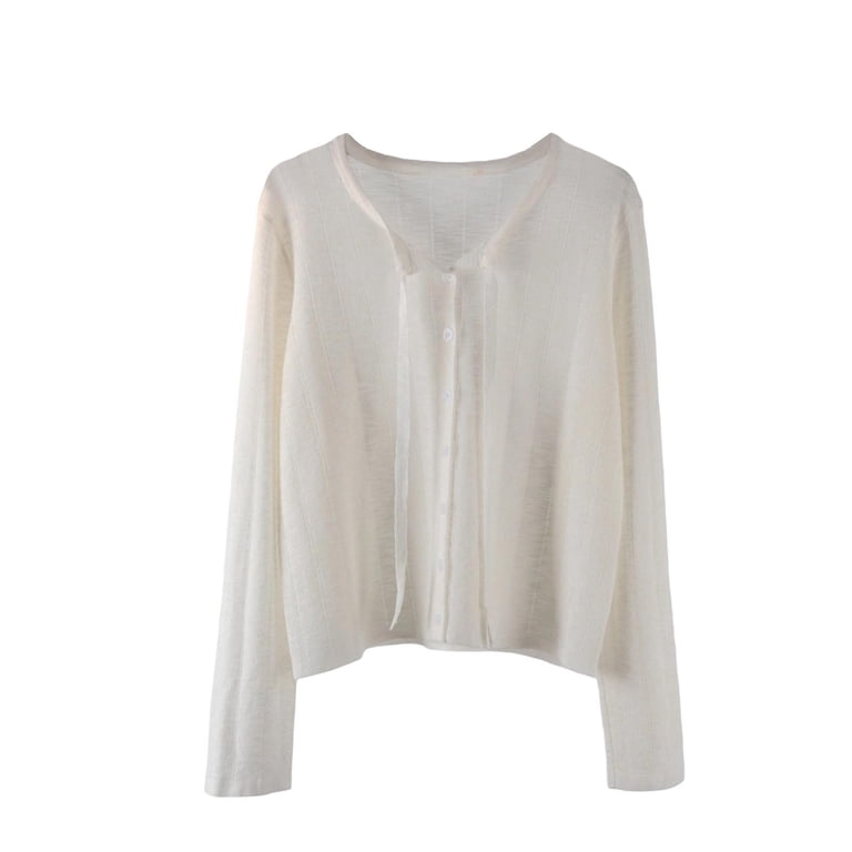 Women's Lightweight Knit Cardigan Sheer V Neck Long Sleeve Button