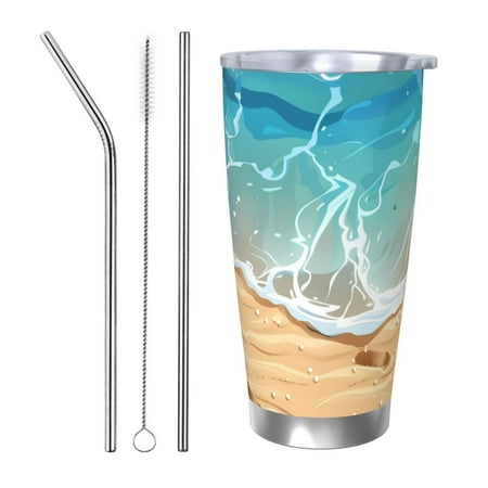 

Coaee Tropical Beach With Starfish for 20oz Insulated Kettle Water Bottle For Running Hiking Cycling Climbing Men S Woman Insulated Water Bottle-Straw Three-piece Set