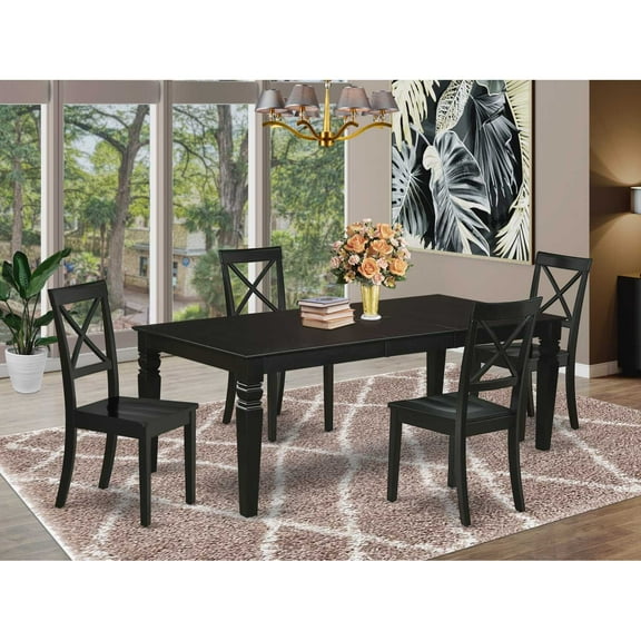 East West Furniture Logan 5-piece Wood Dining Set w/ Rectangular Table in Black