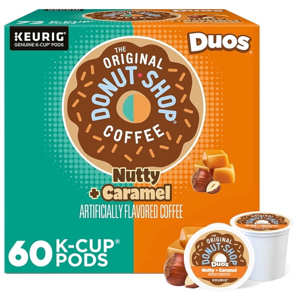 The Original Donut Shop Duos Nutty Caramel Coffee, Keurig Single Serve K-Cup Pods, Light Roast Coffee, 60 Count, (6 Packs of 10)