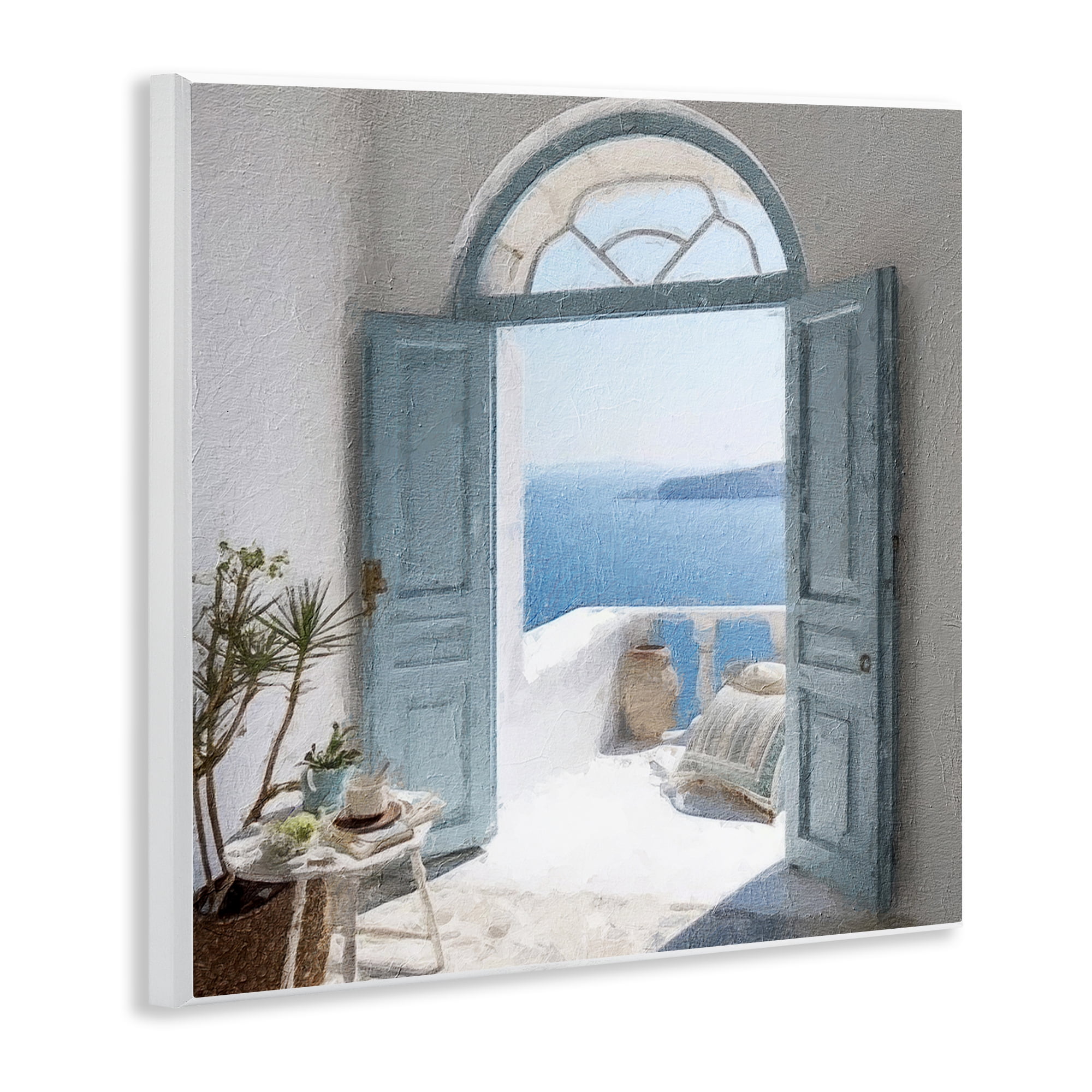 Stupell Industries Open Doorway to Sea Town & City Painting Unframed Art Print Wall Art, 12 x 12