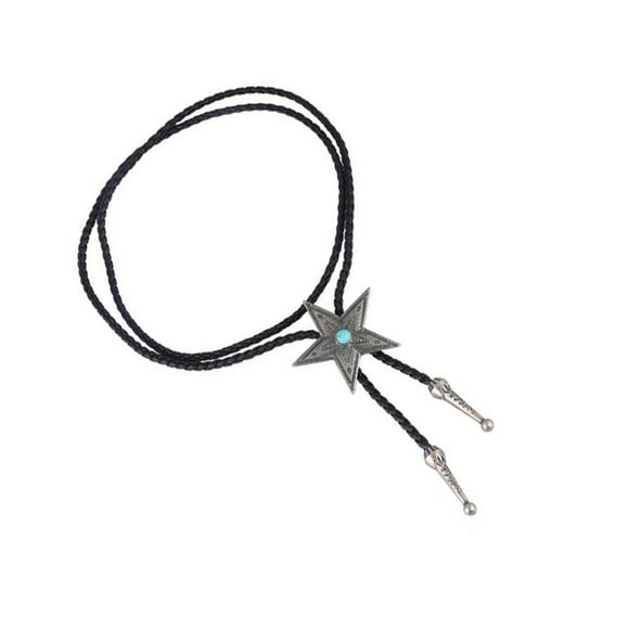 Black PU Leather Western Cowboy Rodeo Bolo Tie Bola Bolo Tie Necklace Antique Silver