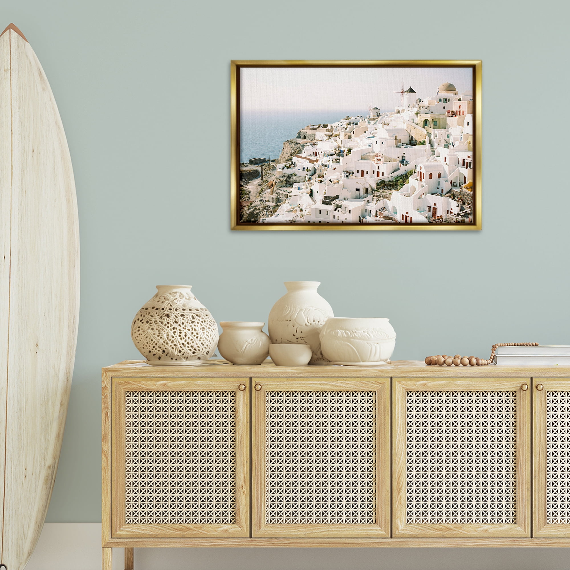 Stupell Industries European Seaside City Town & City Photography Gold Floater Framed Canvas Art Print Wall Art, 31 x 21
