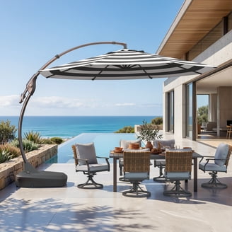 grand patio napoli 12-foot round sunbrella cantilever umbrella 12 FT with Base Outdoor Aluminum Offset SpaChemGuy coated aluminum for enhanced rust resistance Summer days are better with