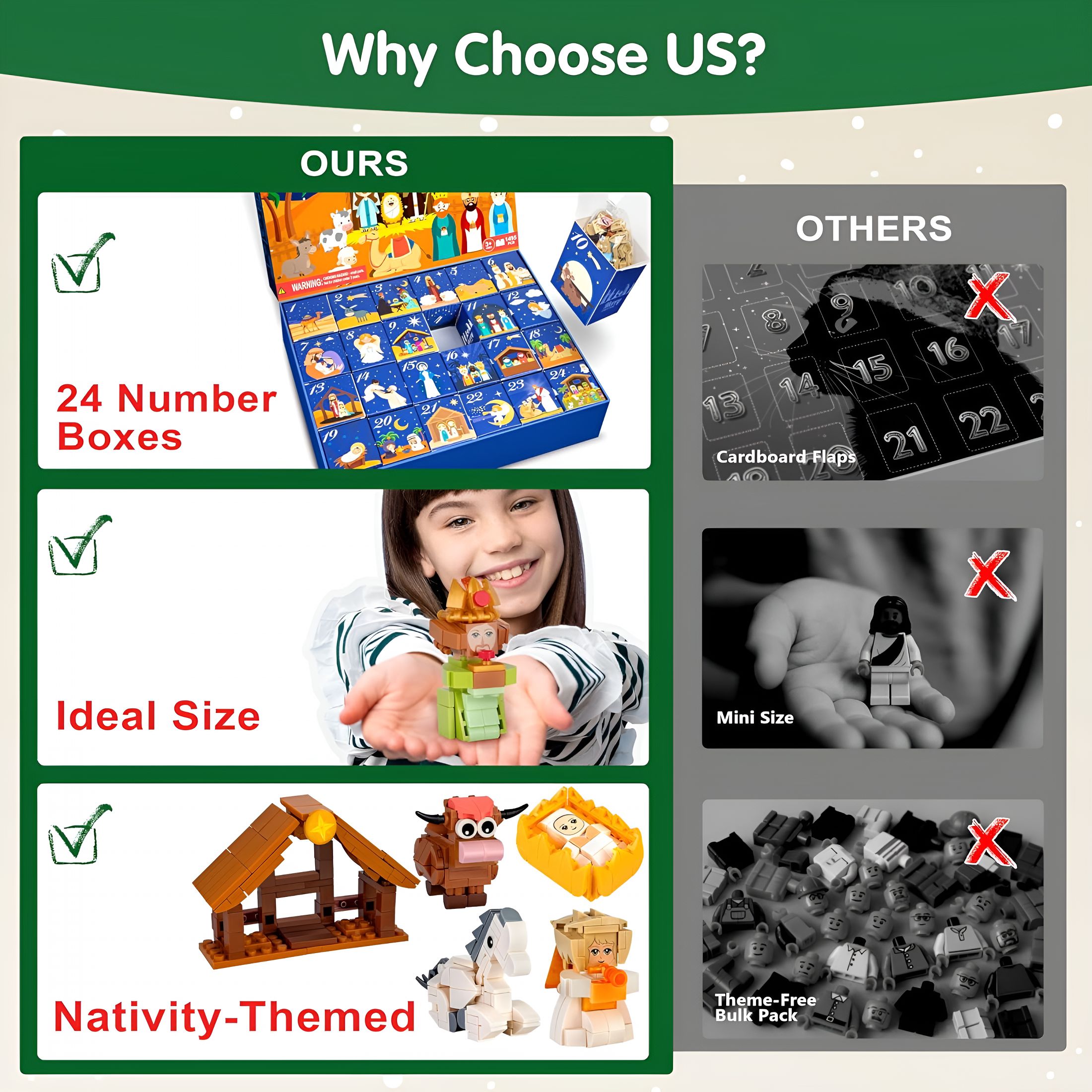 BESTSKY 2026 New Christmas Nativity Advent Calendarkids-24 Days Building Blocks Kits Countdown Calendar Set- Toy Advent Calendar