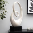 thumbnail image 3 of 10" x 21" White Ceramic Swirl Abstract Sculpture with Black Wooden Base, by DecMode, 3 of 14