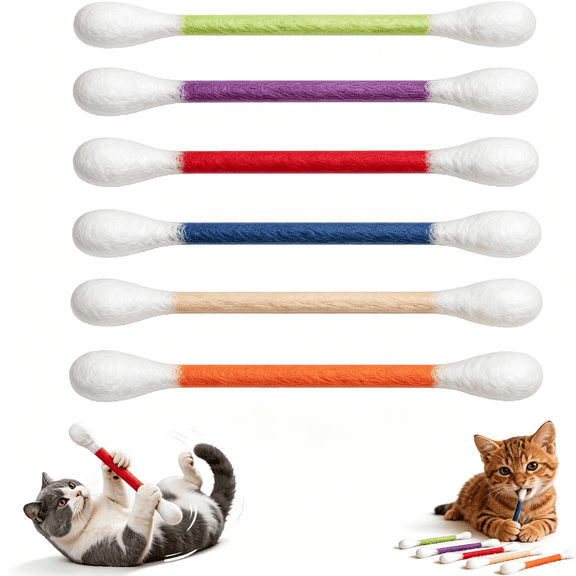 CYFW 6Pack Cotton Swabs Cat Toys with Catnip,Giant Qtip Chew Sticks & Teething Ropes for Boredom Relief,Durable Interactive Felt Kitty Kicker Toy for Exercise.