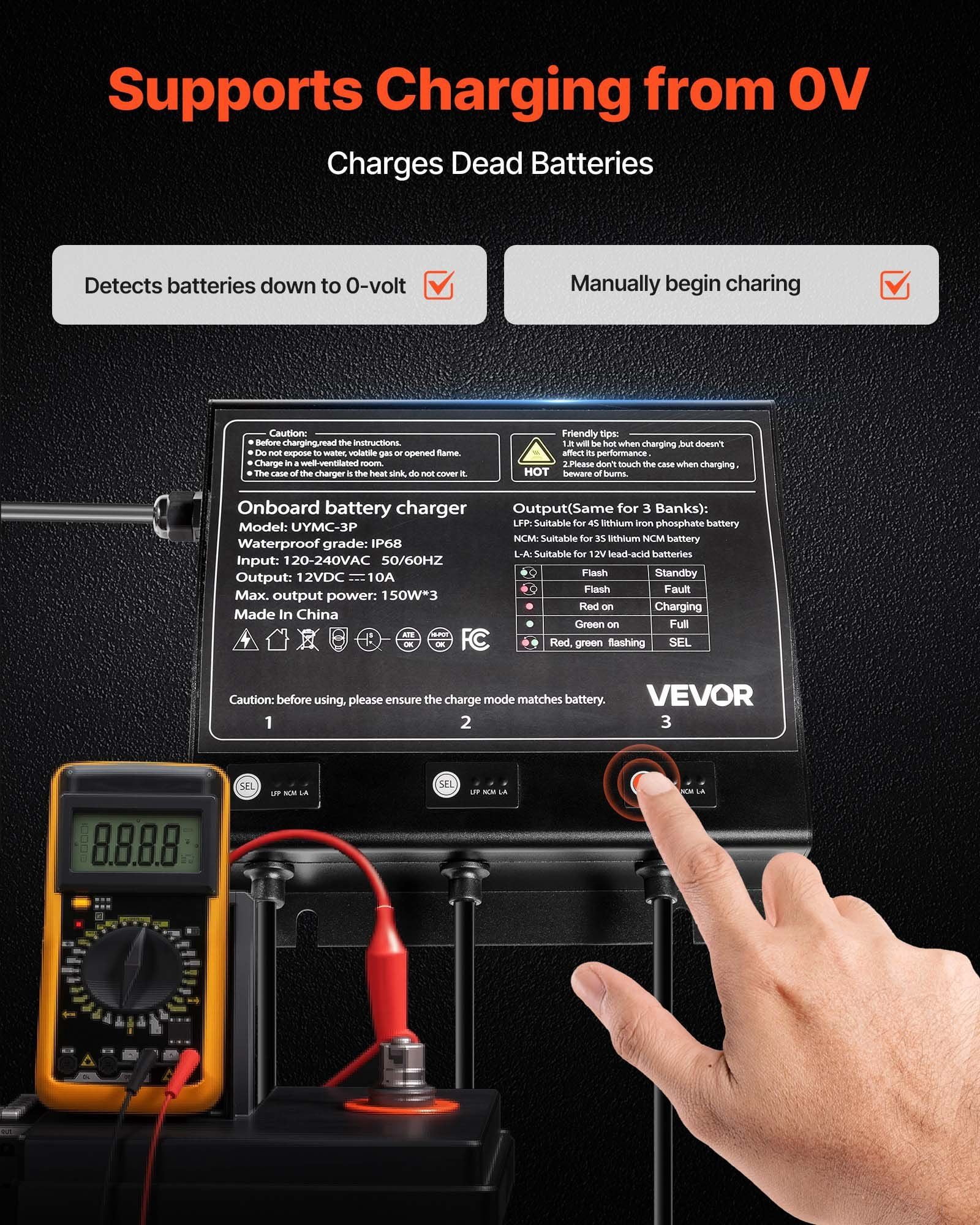 Marine Battery Charger 3 Bank 10A 12V Onboard IP68 Waterproof Smart Charger for Lithium Ion LiFePO4 NCM Lead Acid Batteries Boat Yacht RV Trailer