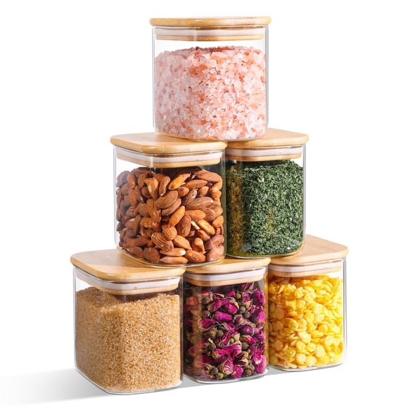 Frascos para Almacenamiento de Alimentos ComSaf de Vidrio 0.7 Qt con Tapa de Bambú