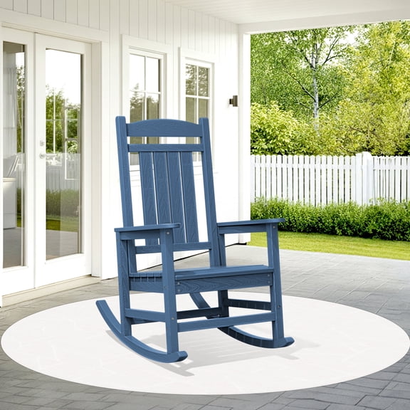 KINGYES Outdoor Rocking Chairs, Patio Rocking Chairs for Deck Lawn Yard, Navy