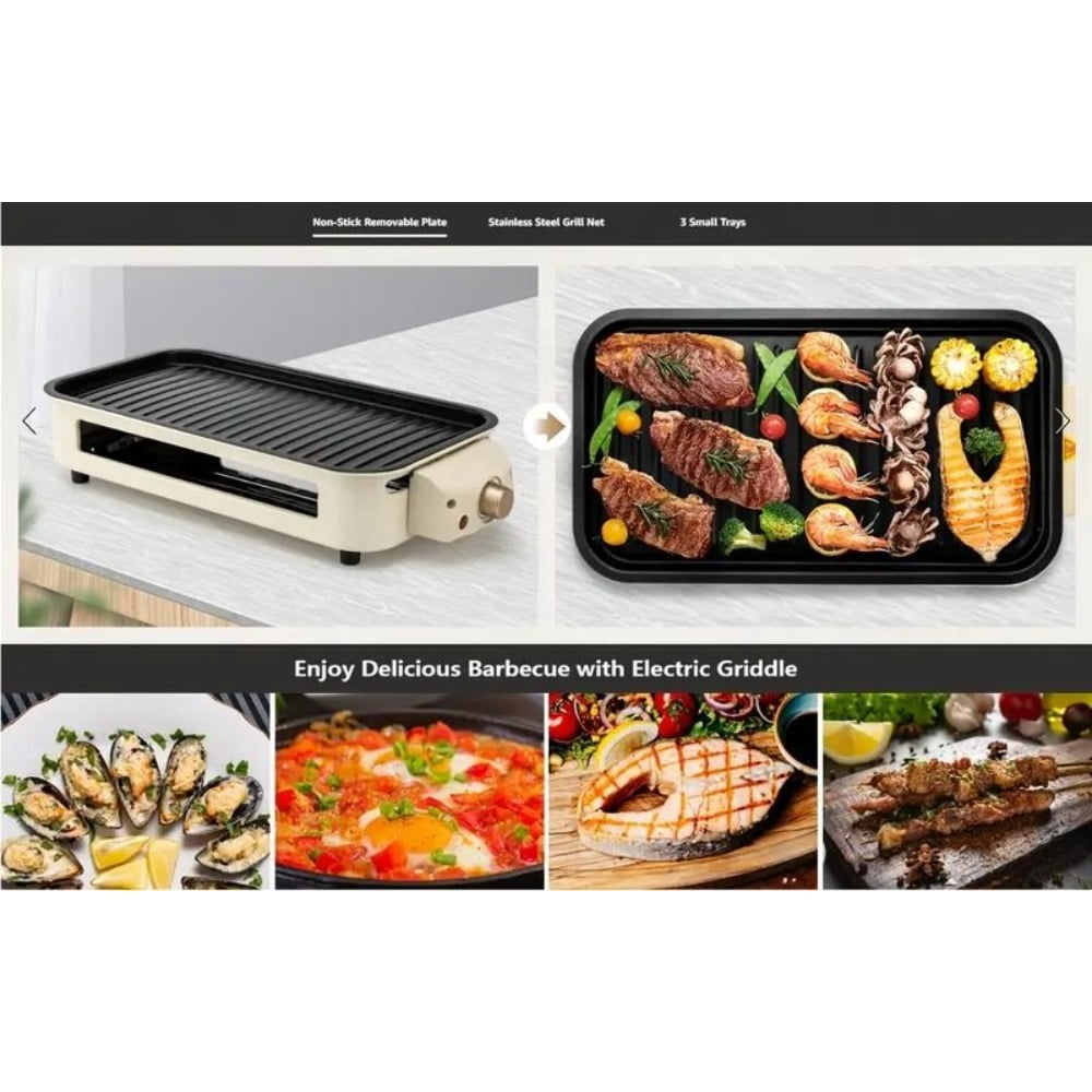 Smoke-free Indoor Electric Grill with Removable Non-stick Baking Tray, Portable Griddle Pan, Dishwasher-safe, Suitable for Hot Pot Cooking, Perfect Gift for Holidays, Christmas, and Other Occasions.