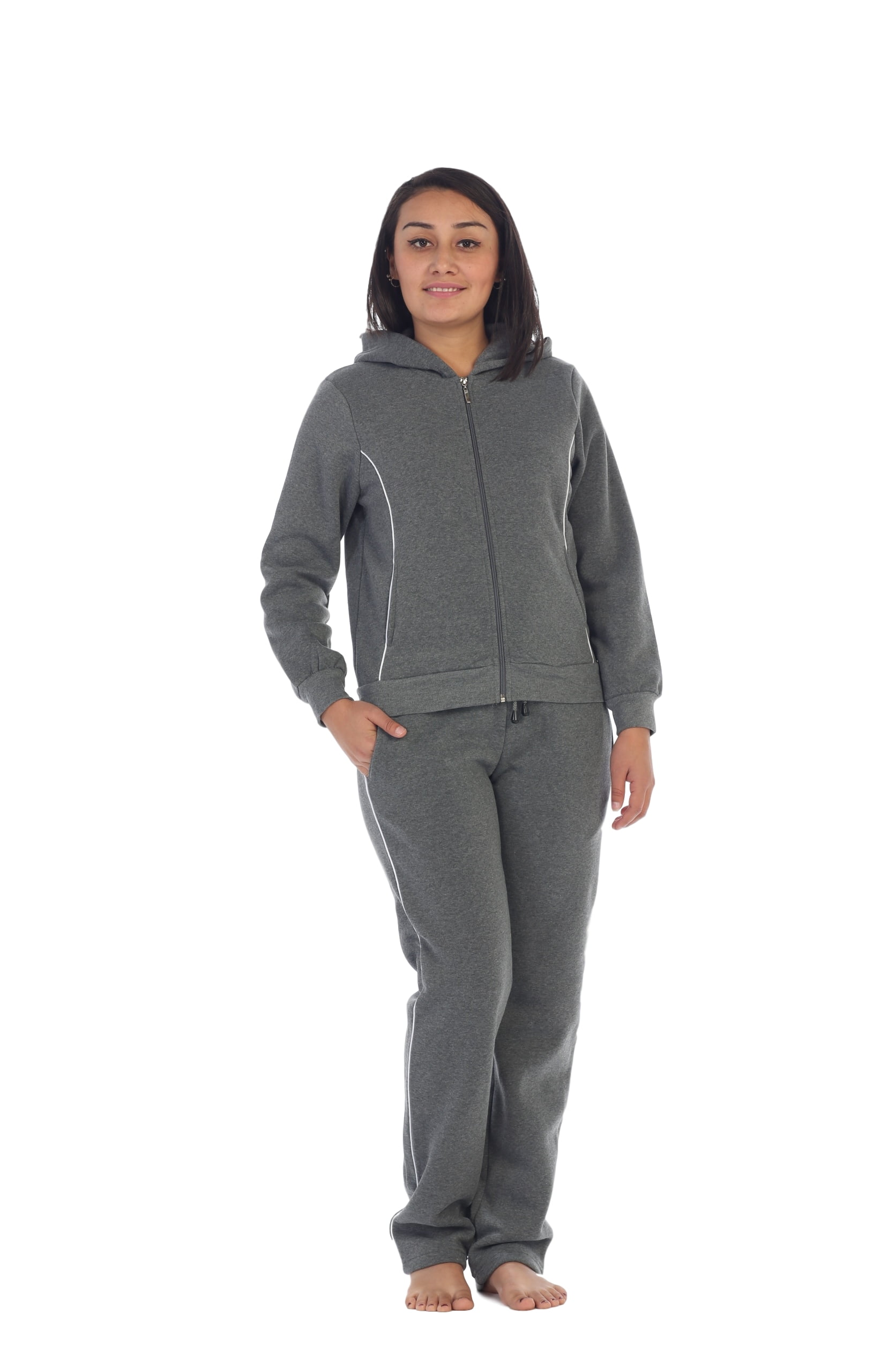 Unik Women Matching Jacket and Pants Fleece Set, Dark Grey Size Small