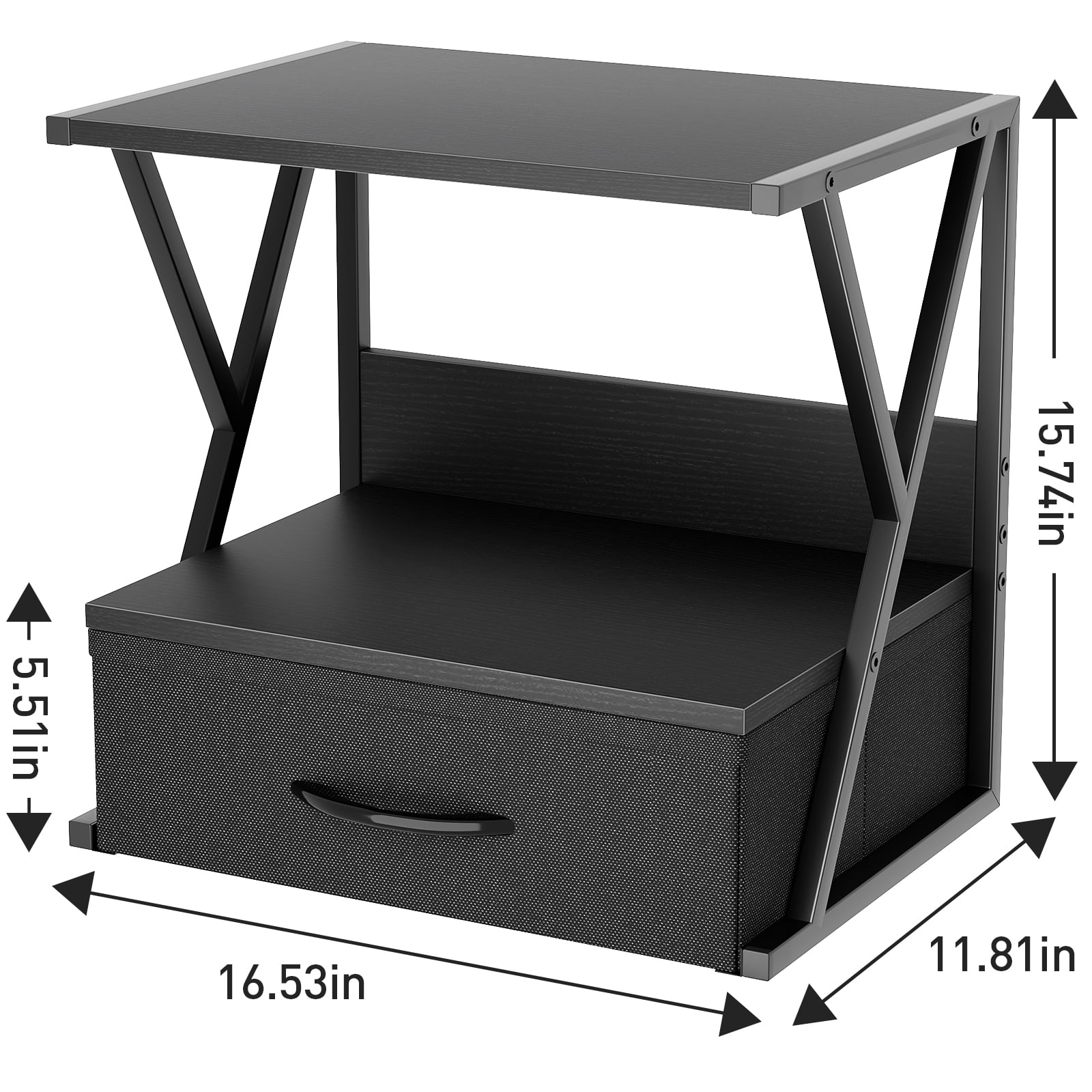 Printer Stand for Desk with Storage Drawer, 2 Tier Desktop Or Under Desk Shelf, Multi-Purpose Desk Organizer for Home Office, fit Fax Machine/3D Printer/Scanner, Black