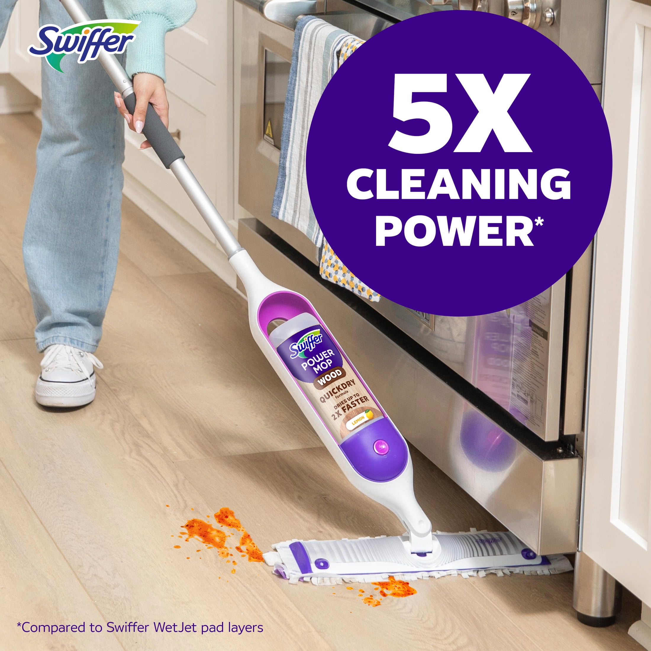 (3 pack) Swiffer Power Mop Wood Refill Solution, QuickDry Hardwood Floor Cleaner, Lemon Scent, 25.3 fl oz