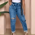 thumbnail image 2 of Ahdbta Women's Ripped Jeans Asymmetrical High Waisted Skinny Denim Pants Distressed Washed Stretchy Lounge Jeans with Pockets, 2 of 7