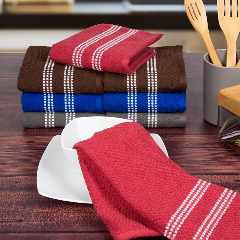 Multi-Color 100% Combed Cotton Dish Cloths Pack Absorbent Chevron Weave Kitchen Dishtowels (Set of 8)