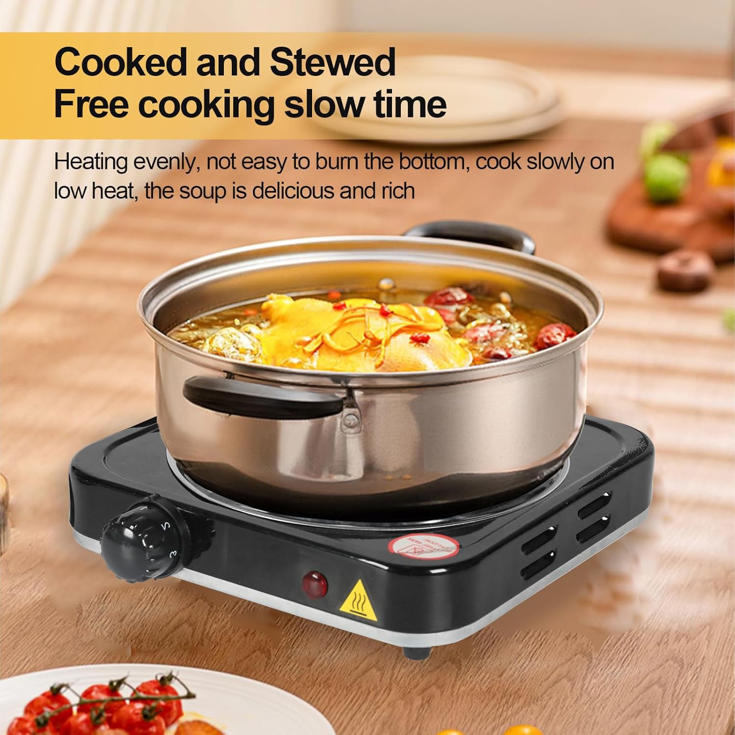 1000W Electric Single Burner, Portable Electric Hot Plate Cooktop Cookers, 5 Level Adjustable Temperature Stove Burner for Home Dorm Camping Cooking, Black